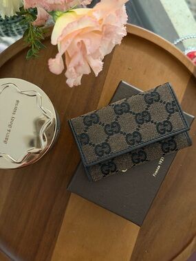 Gucci Brown and Black GG Canvas Key & Card Holder
